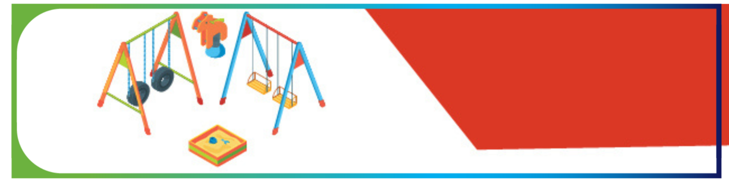 Playground swings and sandbox graphic with red block on right side