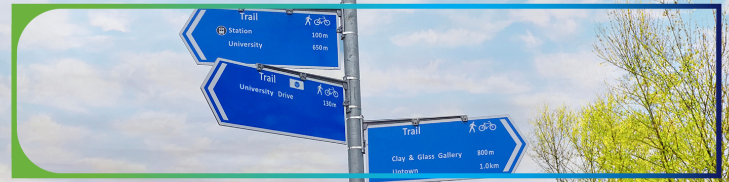 Wayfinding signs on a post