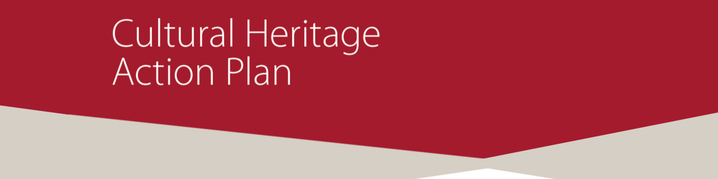 Cultural Heritage Action Plan" written in white text on a red and beige background