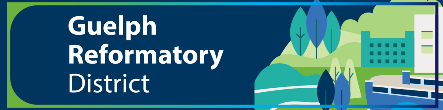 Graphic with trees buildings and walkway 