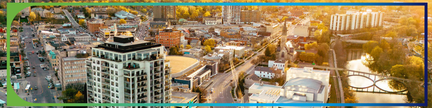 Downtown Guelph and surrounding housing as seen from overhead
