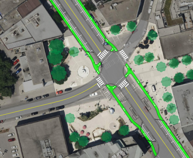 Realigning Douglas and Quebec streets to meet in a more standard intersection configuration