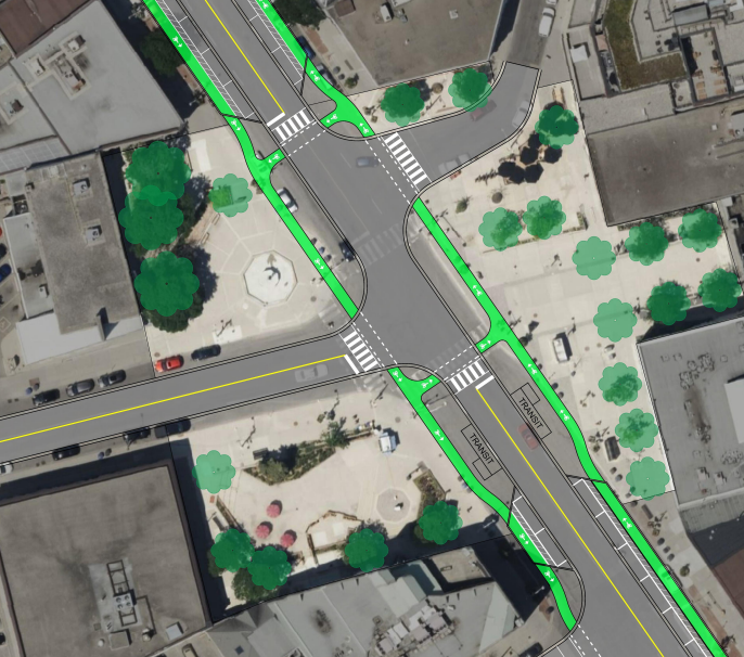 Current road configuration with the addition of cycle paths in each direction