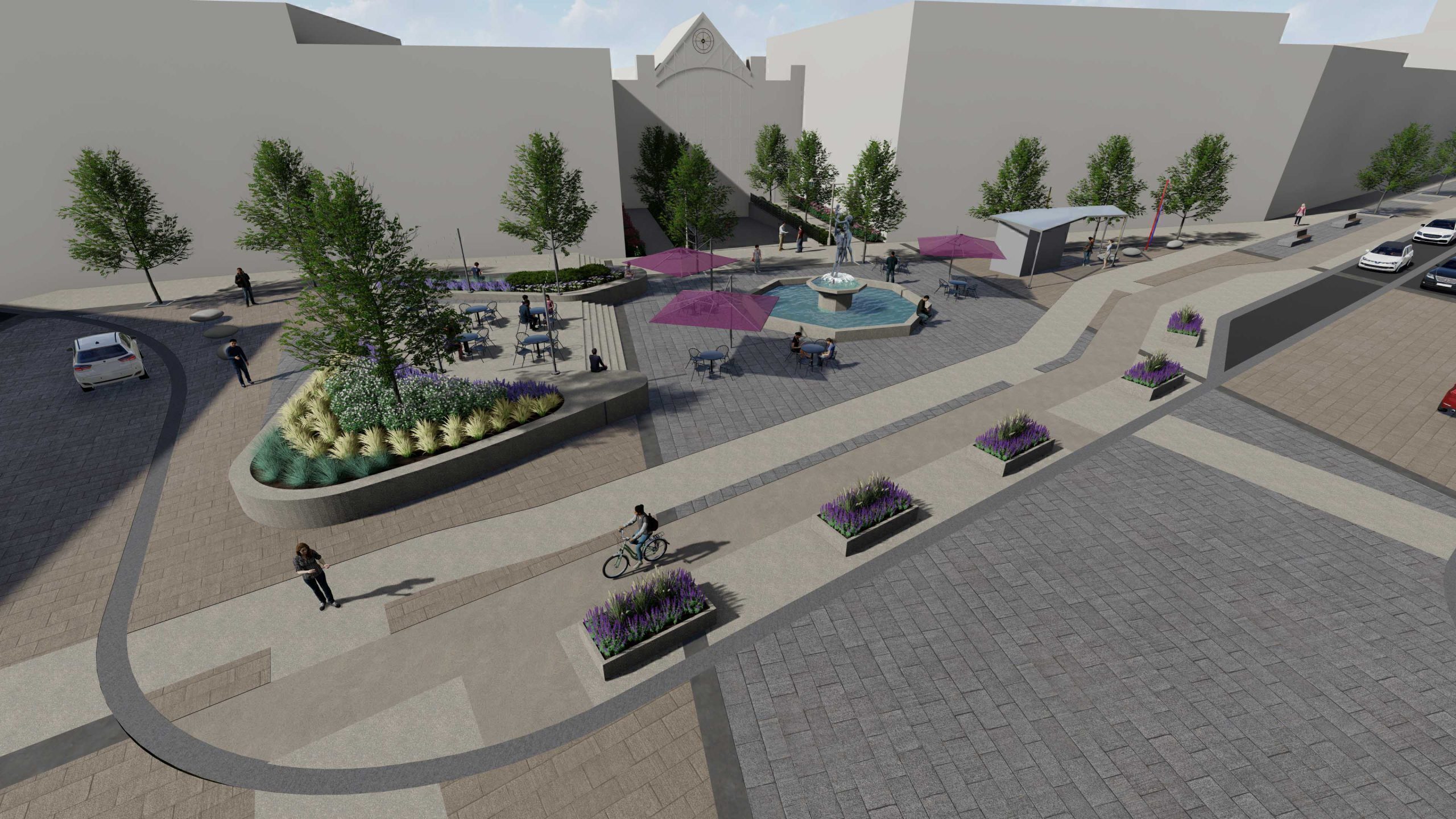 Eastern section rendering featuring Family Fountain relocation infront of Old Quebec shopps mall